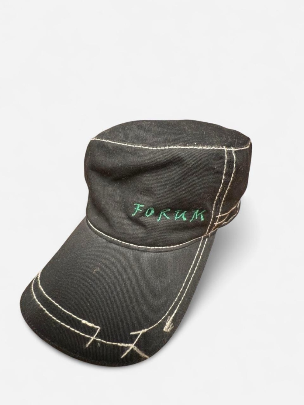 Embroidered Black Military-Style Distressed Cap Small